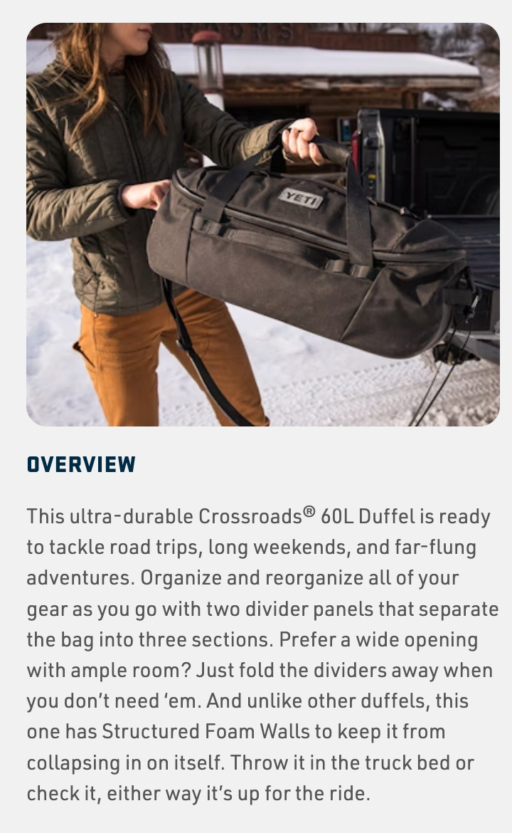 Yeti Crossroads 60L Duffle